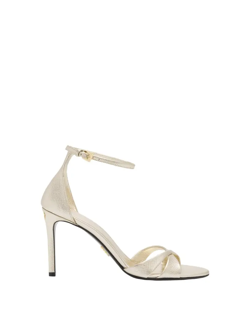 Prada 95mm Vernice Saffiano Leather Ankle-Strap Sandals