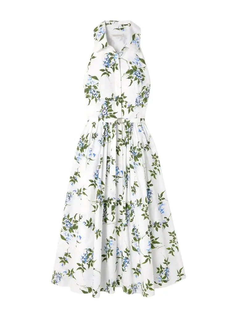 Emilia Wickstead Norika Belted Floral-print Cotton-poplin Midi Shirt Dress