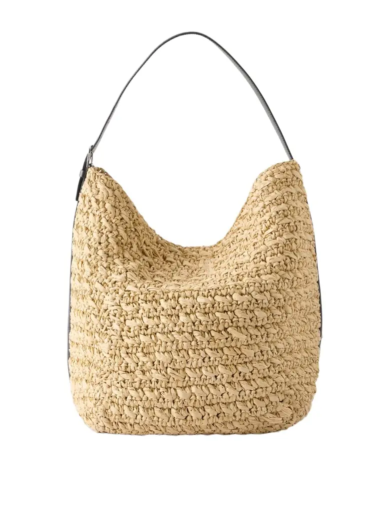 TOTEME Leather-trimmed Raffia Shoulder Bag