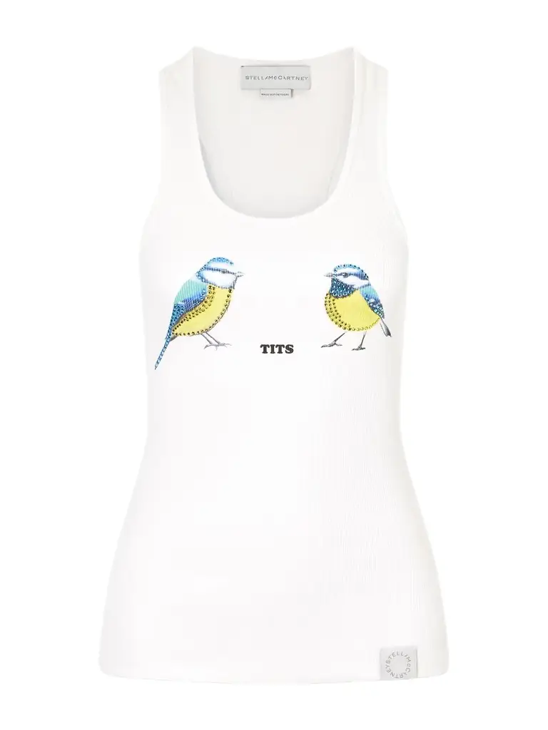 Stella McCartney Hot Fix Crystal-embellished Printed Ribbed Stretch-cotton Tank