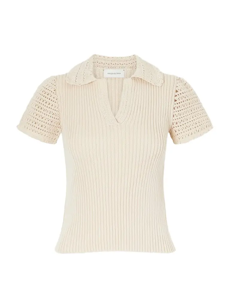 Magda Butrym Crochet-trimmed Ribbed Cotton Polo Shirt