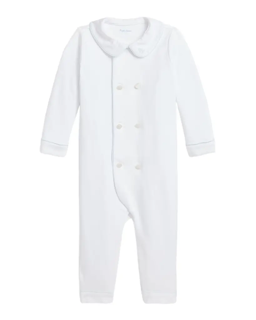 Polo Ralph Lauren Boy 's Double Breasted Embroidered Coverall, Size 3M-18M