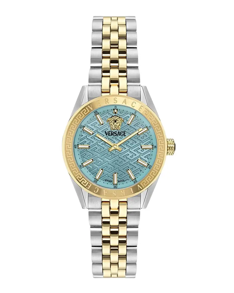 Versace 36mm V-Code Watch with Bracelet Strap, Two Tone