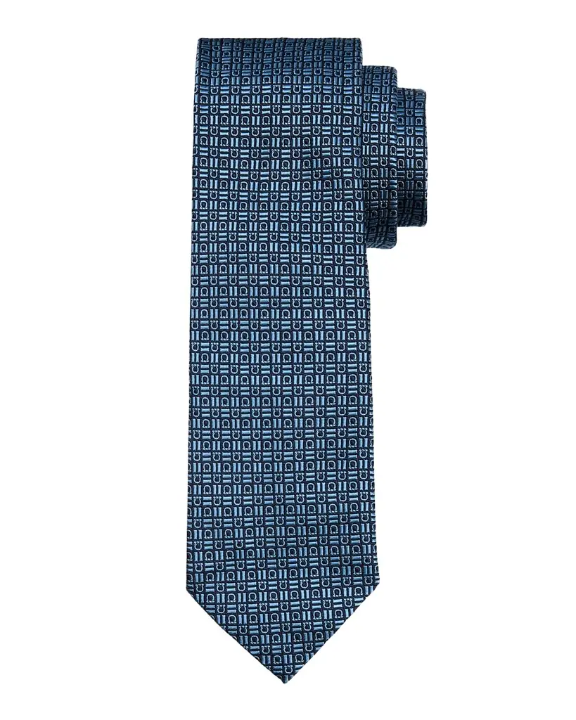 Ferragamo Men 's Alternating Gancio Jacquard Silk Tie