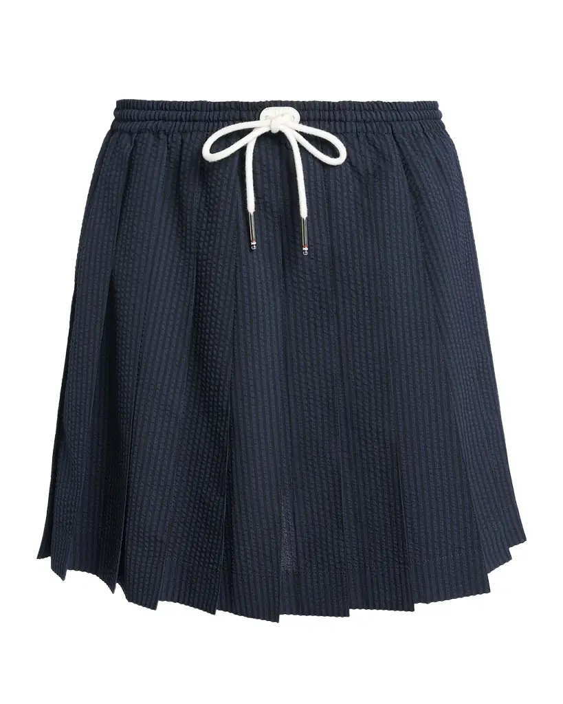 Thom Browne Pleated Seersucker Mini Drawstring Skirt