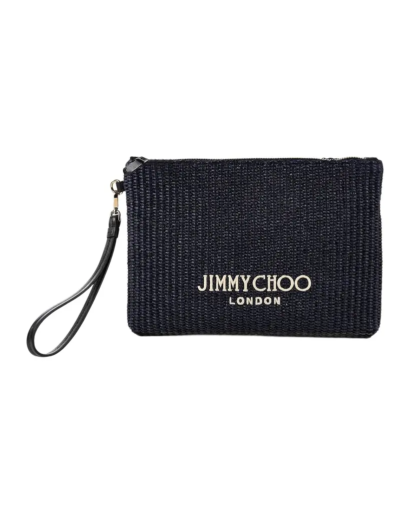 Jimmy Choo Zipped Raffia Flat Pouch