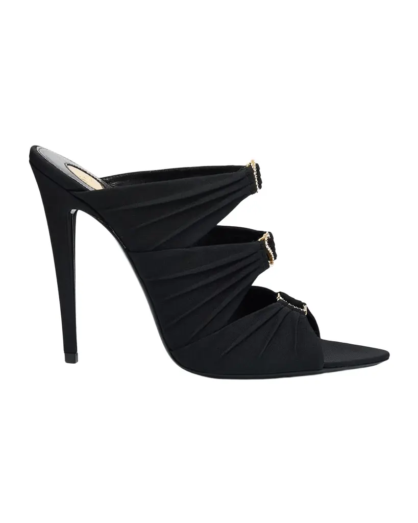Saint Laurent 110mm Emilie Satin Embellished YSL Mules