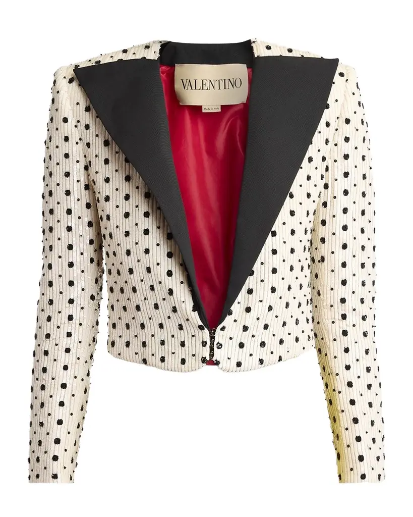Valentino Garavani Polka-Dot Sequined Crop Blazer Jacket