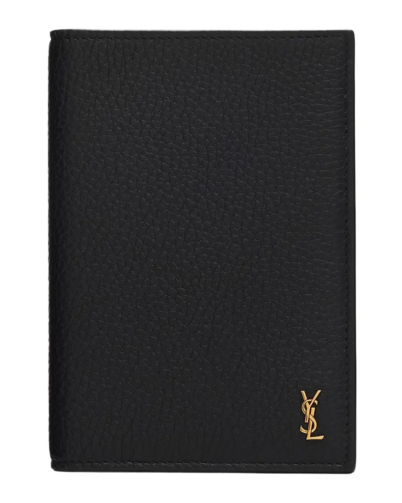 Saint Laurent Men 's Tiny Cassandre YSL Passport Case in Grained Leather
