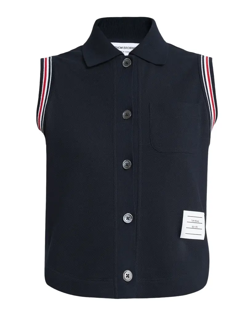 Thom Browne Cotton Pique Sleeveless Button-Down Top