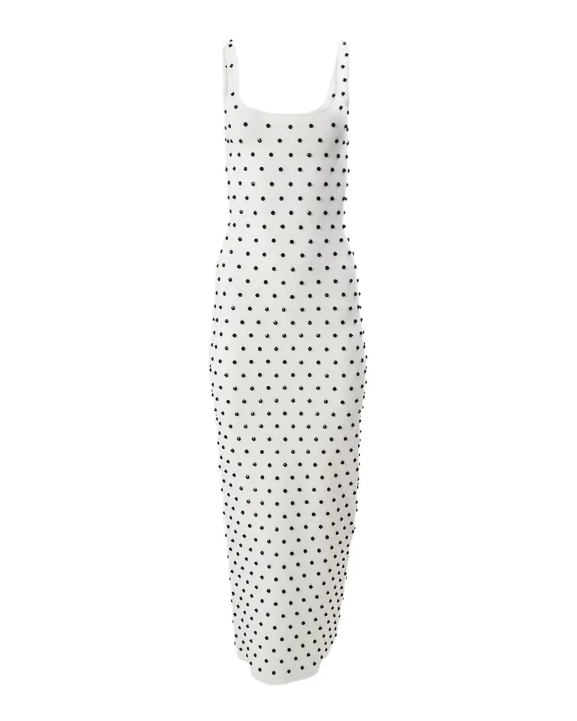 Carolina Herrera Polka-Dot Embroidered Sleeveless Midi Dress