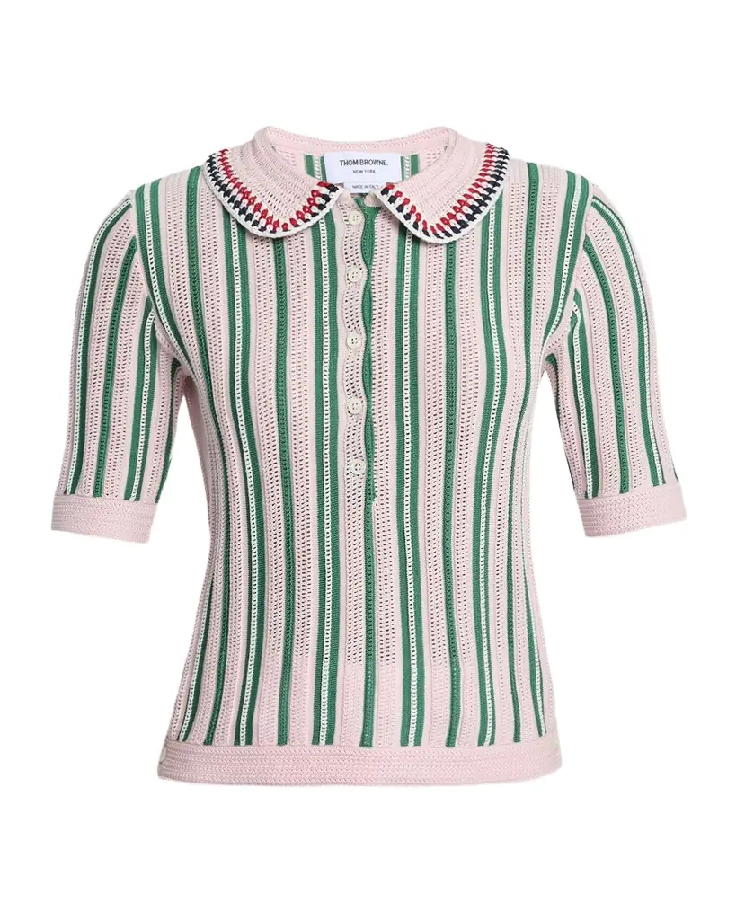 Thom Browne Striped Crochet Short-Sleeve Polo Shirt
