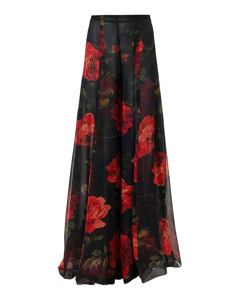 Carolina Herrera Iris Rose Silk Chiffon Extra Wide-Leg Pants