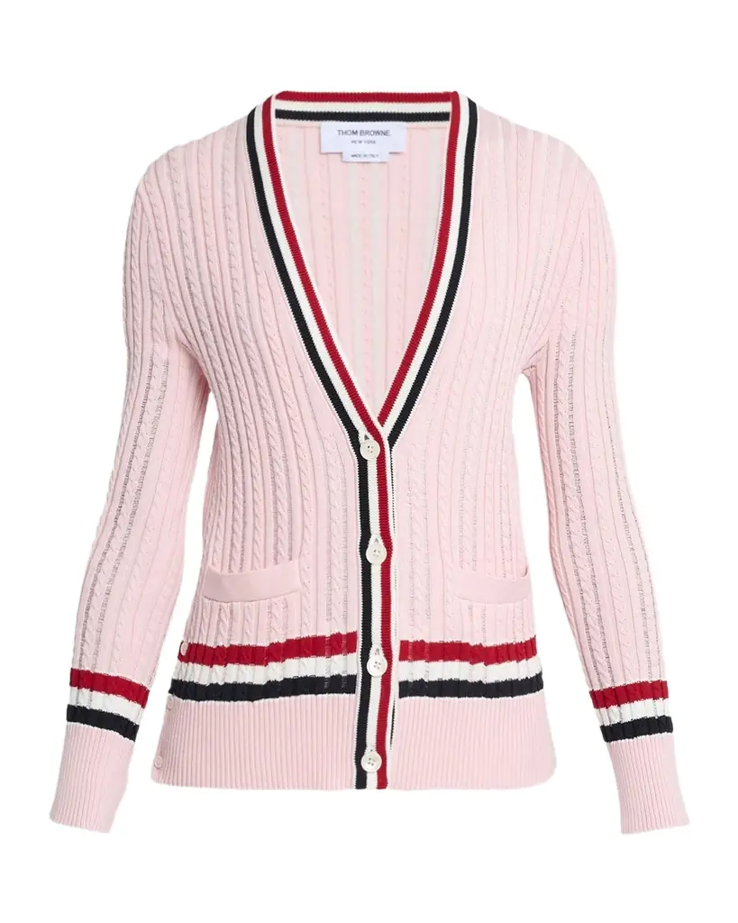Thom Browne Ladder Cable Knit V-Neck Cardigan