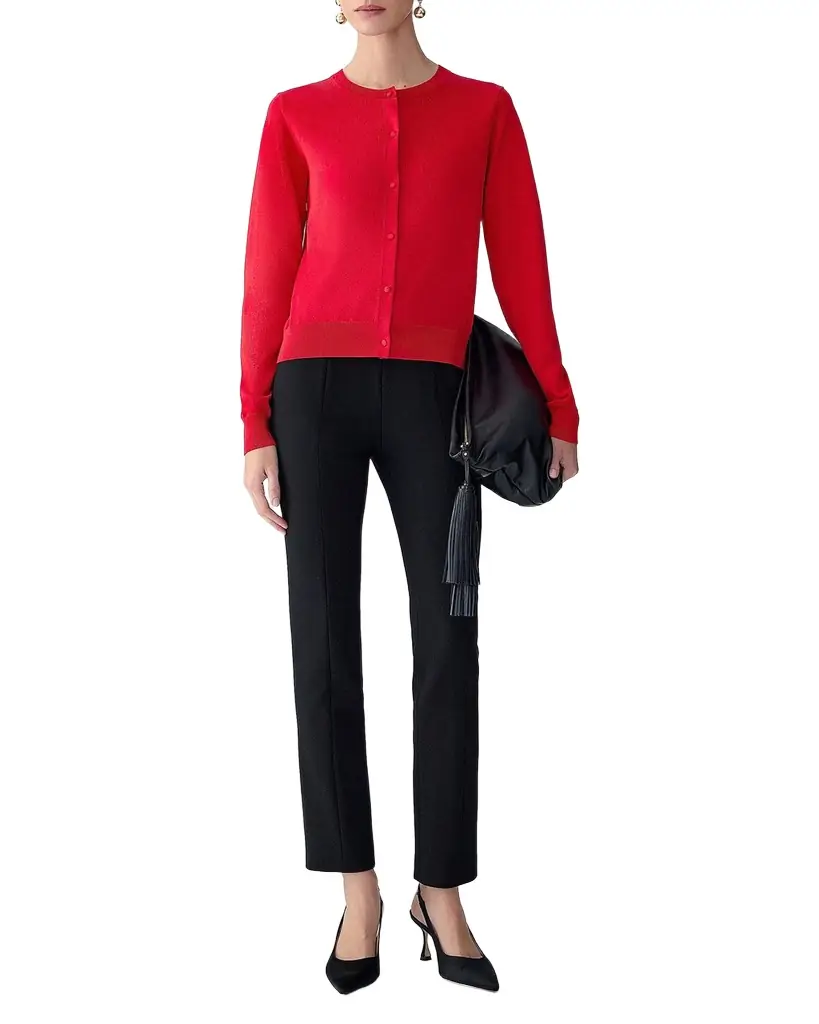 Carolina Herrera Silk-Cotton Crewneck Cardigan