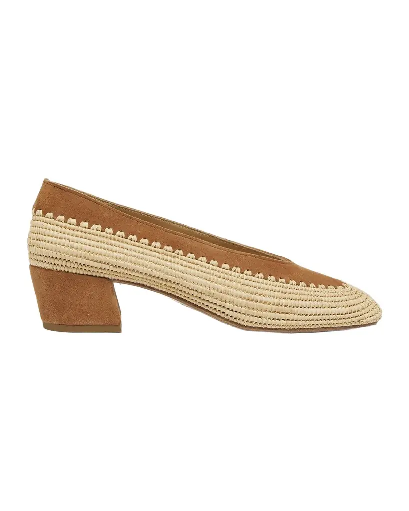 Gabriela Hearst Strength Raffia & Suede Block-Heel Pumps