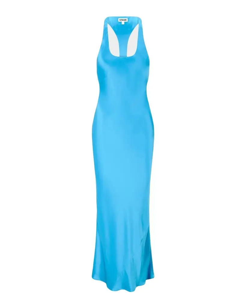 STAUD Juanita Satin Racerback Dress