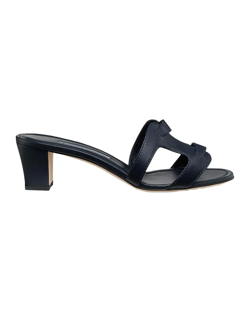 Manolo Blahnik 50mm Grellanu Leather Mule Sandals