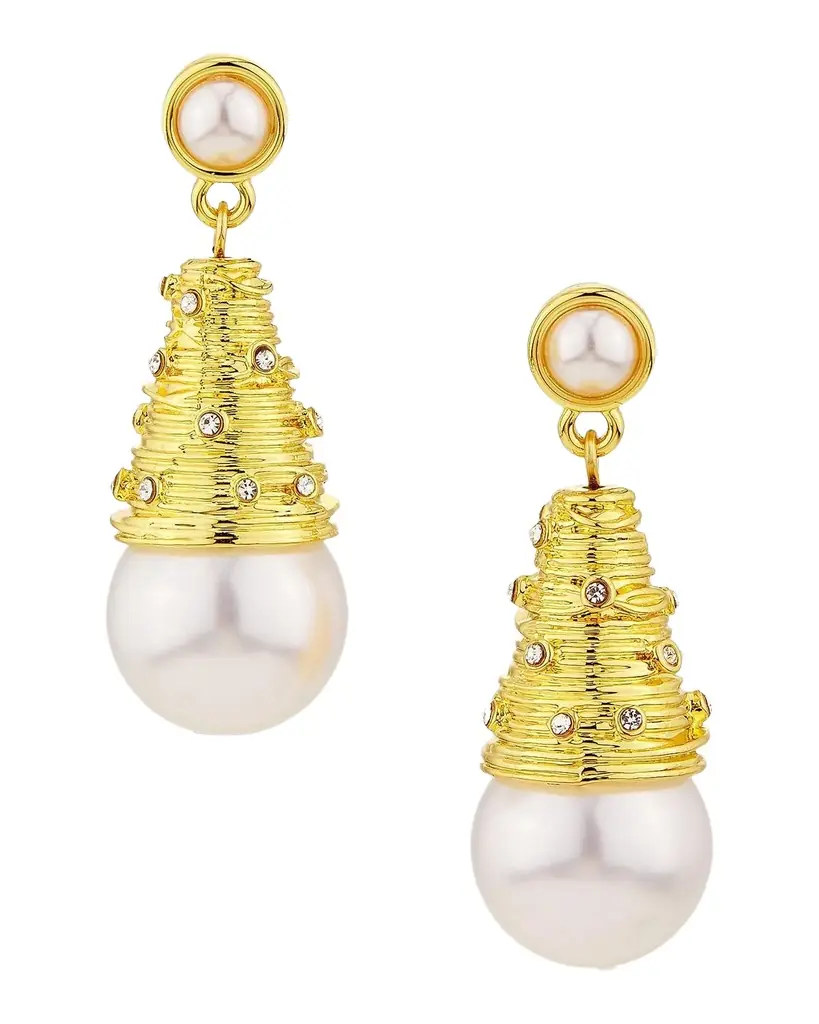 Golconda by Kenneth Jay Lane Goldtone, Imitation Pearl & Glass Crystal Drop Earrings