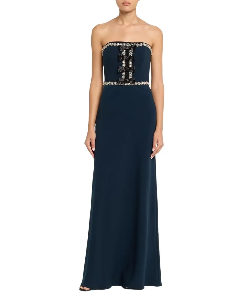 Jenny Packham Tandy Bow Embellished Strapless Gown