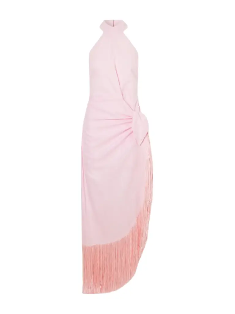 Taller Marmo Athena Halterneck Fringe-trimmed Linen Midi Dress