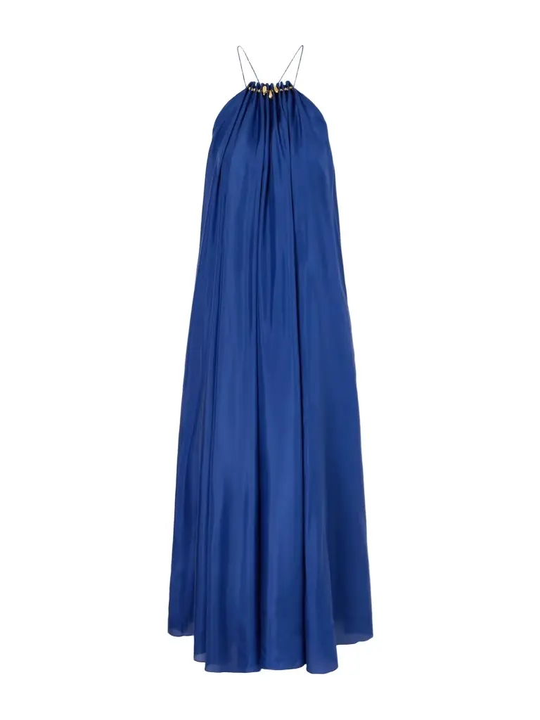 Zimmermann Aster Gathered Beaded Silk-satin Maxi Dress