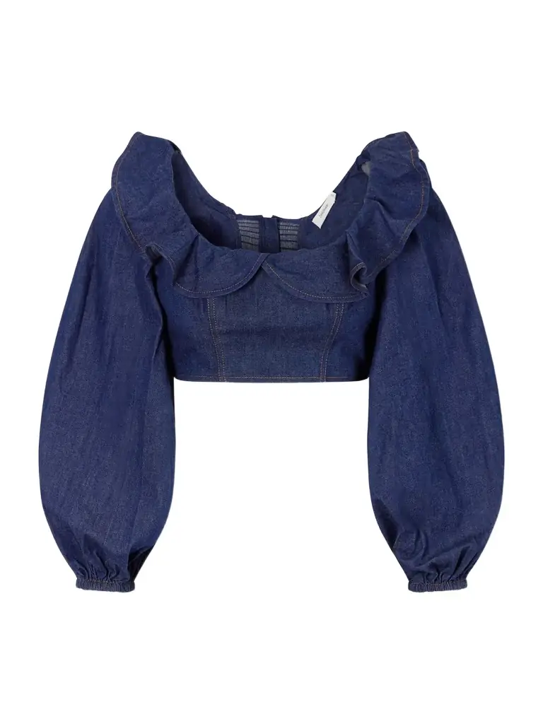 Zimmermann Aster Cotton-denim Frill Top