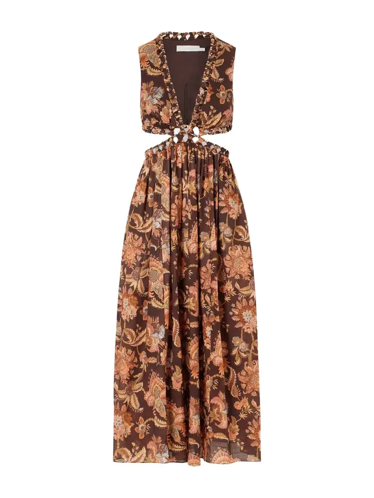 Zimmermann Aster Cut-out Printed Cotton Midi Dress