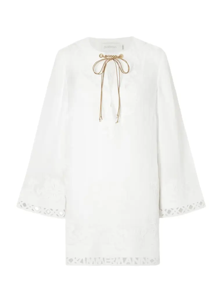 Zimmermann Indra Embroidered Ramie Mini Dress