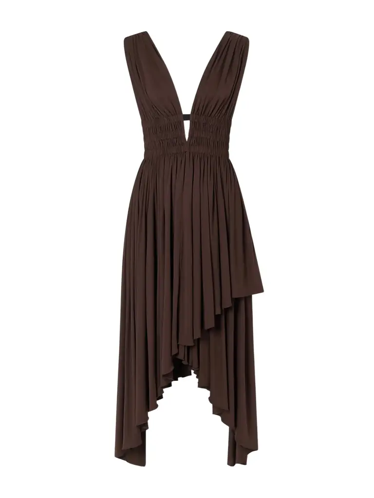 Alaïa Draped Jersey Midi Dress Brown