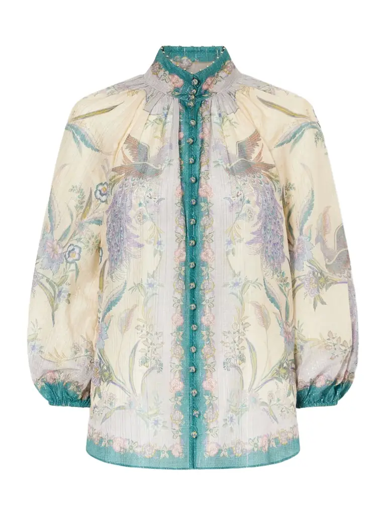Zimmermann Indra Billow Metallic Cotton And Silk-blend Blouse