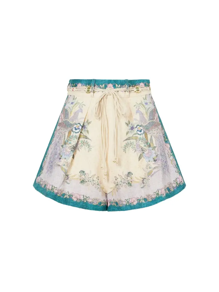 Zimmermann Indra Belted Mid-rise Floral-print Linen Shorts