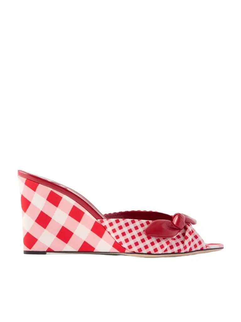 Jimmy Choo Livi 85mm Leather-trimmed Checked Wedge Mules