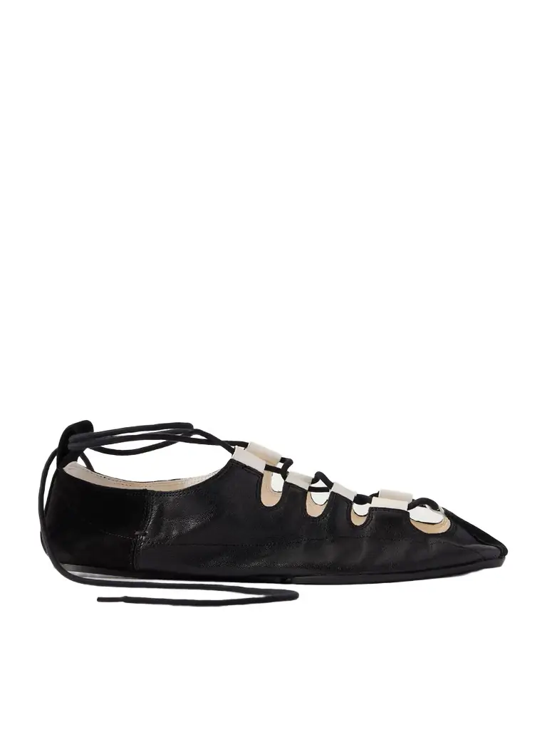 Alaïa Suede-trimmed Leather Ballet Flats
