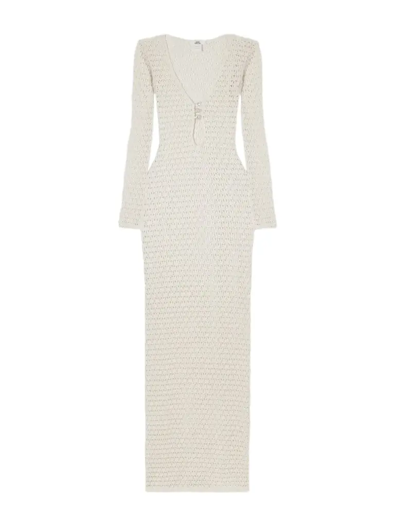 SARA CRISTINA Marina Pearl-embellished Crocheted Cotton Coverup