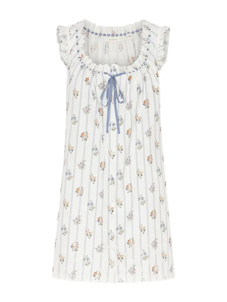 DÔEN Nessie Embroidered Striped Floral-print Organic Cotton Mini Dress