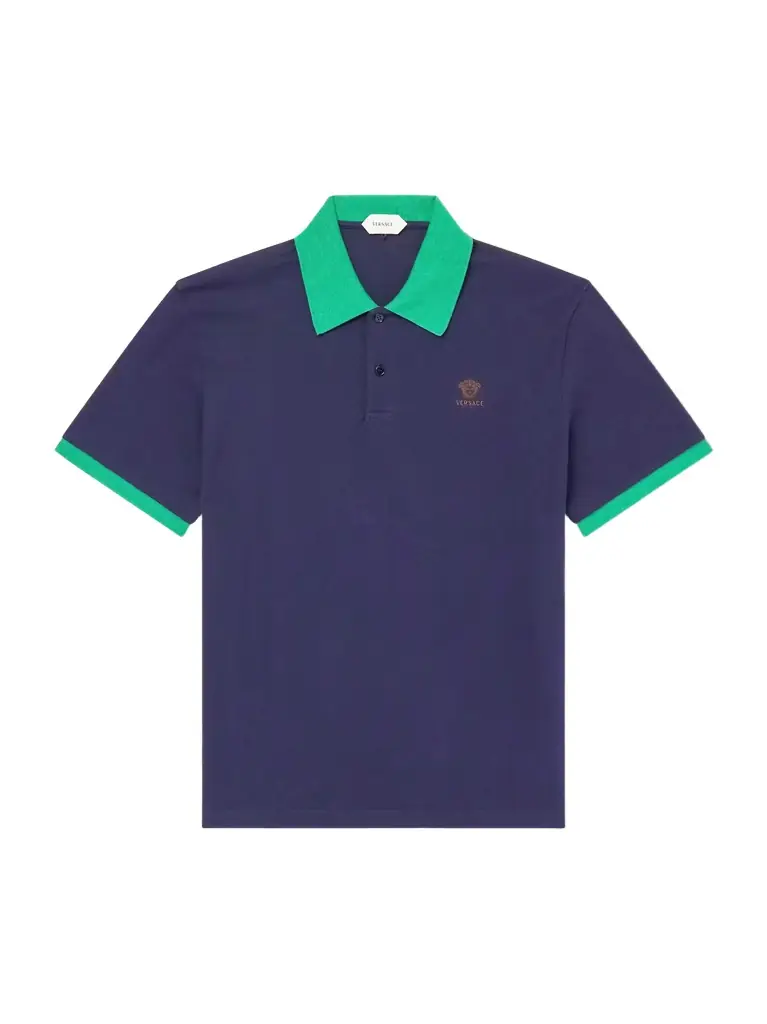 Versace Logo-Embroidered Cotton-Piqué Polo Shirt