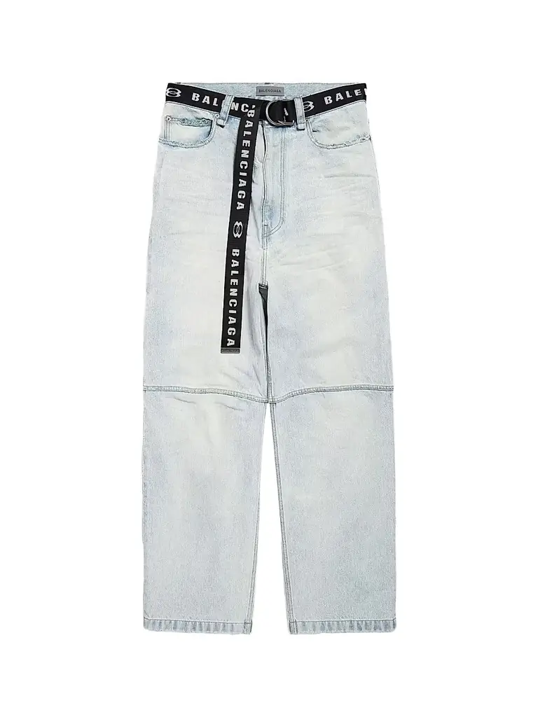 Balenciaga Men's Belted Jeans - Light Blue