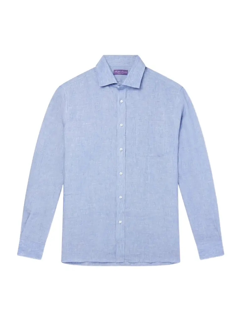 Ralph Lauren Purple Label Camp-Collar Linen-Chambray Shirt - Men