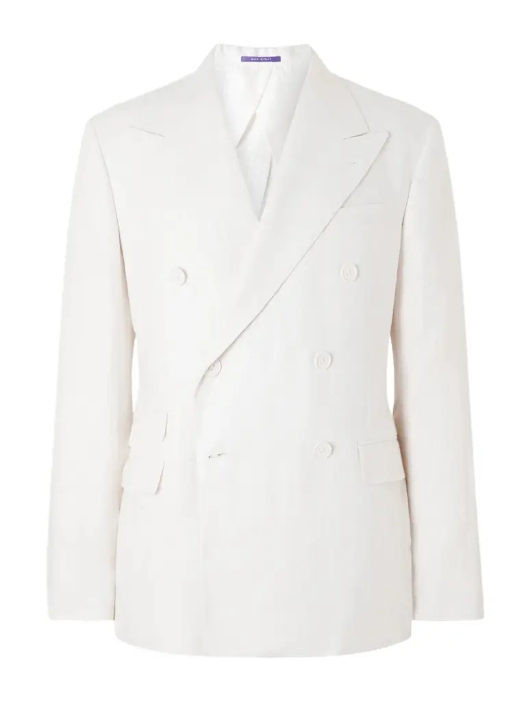 Ralph Lauren Purple Label Double-Breasted Herringbone Linen Suit Jacket - Men