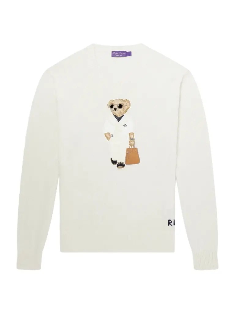 Ralph Lauren Purple Label Polo Bear Logo-Appliquéd Leather-Trimmed Knitted Silk and Linen-Blend Sweater - Men