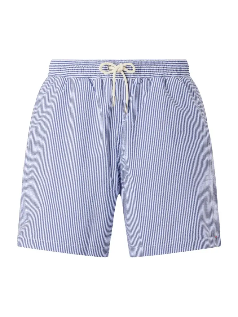Mastiff II Straight-Leg Mid-Length Striped Seersucker Swim Shorts - Men