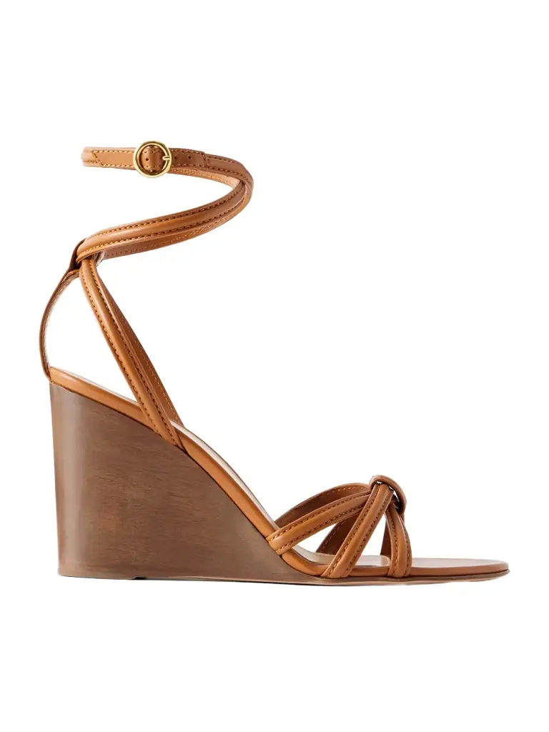 Gianvito Rossi 85 Leather Wooden Wedge Sandals
