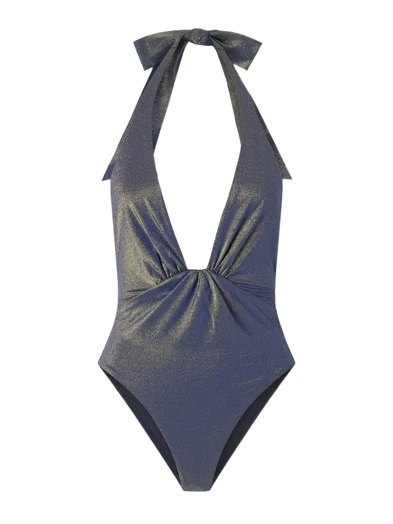 Zimmermann Aster Twisted Metallic Halterneck Swimsuit