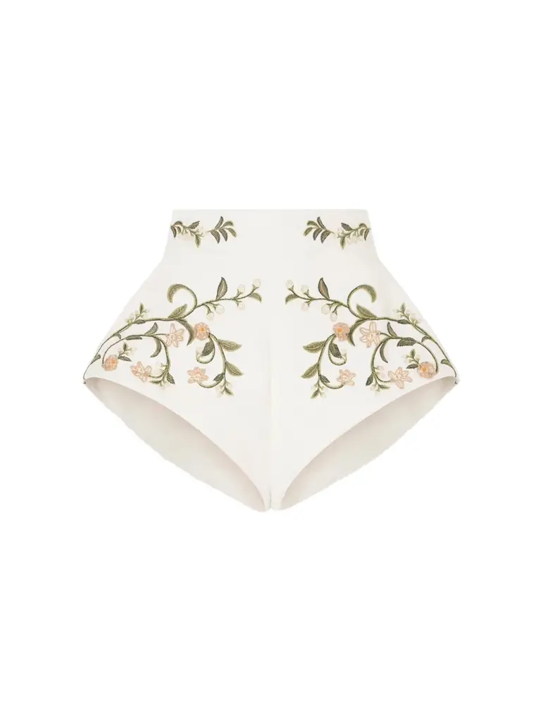 Agua by Agua Bendita Floral Embroidered Linen Mini Shorts