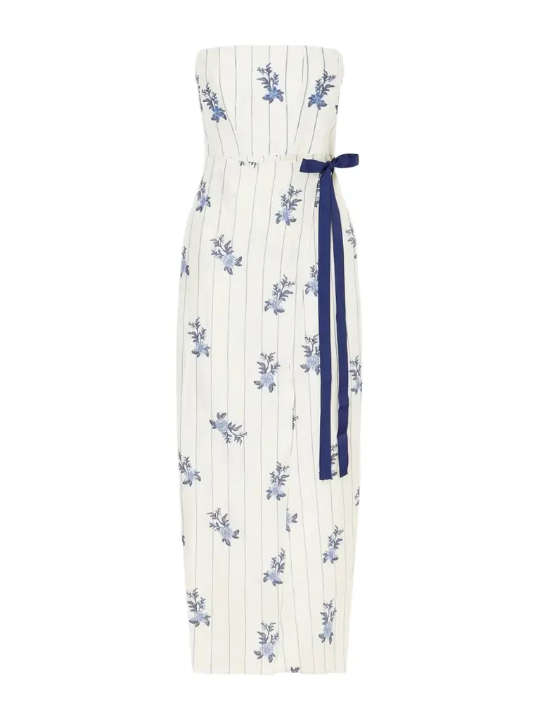 Agua by Agua Bendita Cinefila Striped Embellished Linen Midi Dress