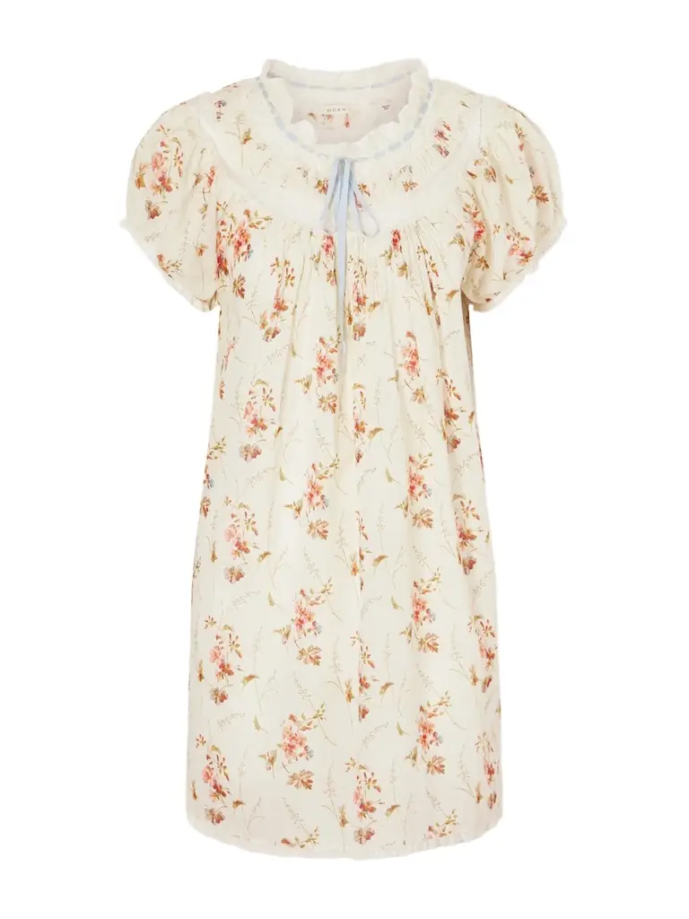 DÔEN Daphne Lace-trimmed Pintucked Floral-print Organic Cotton-voile Mini Dress