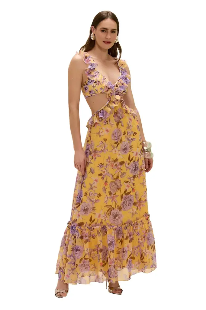 PatBo PEONY PRINT LYCRA CUT OUT MAXI DRESS