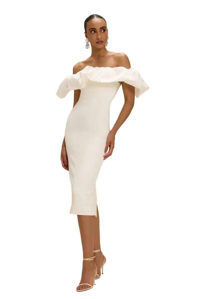 PatBo TAFFETA TARSILA RUFFLE MIDI DRESS