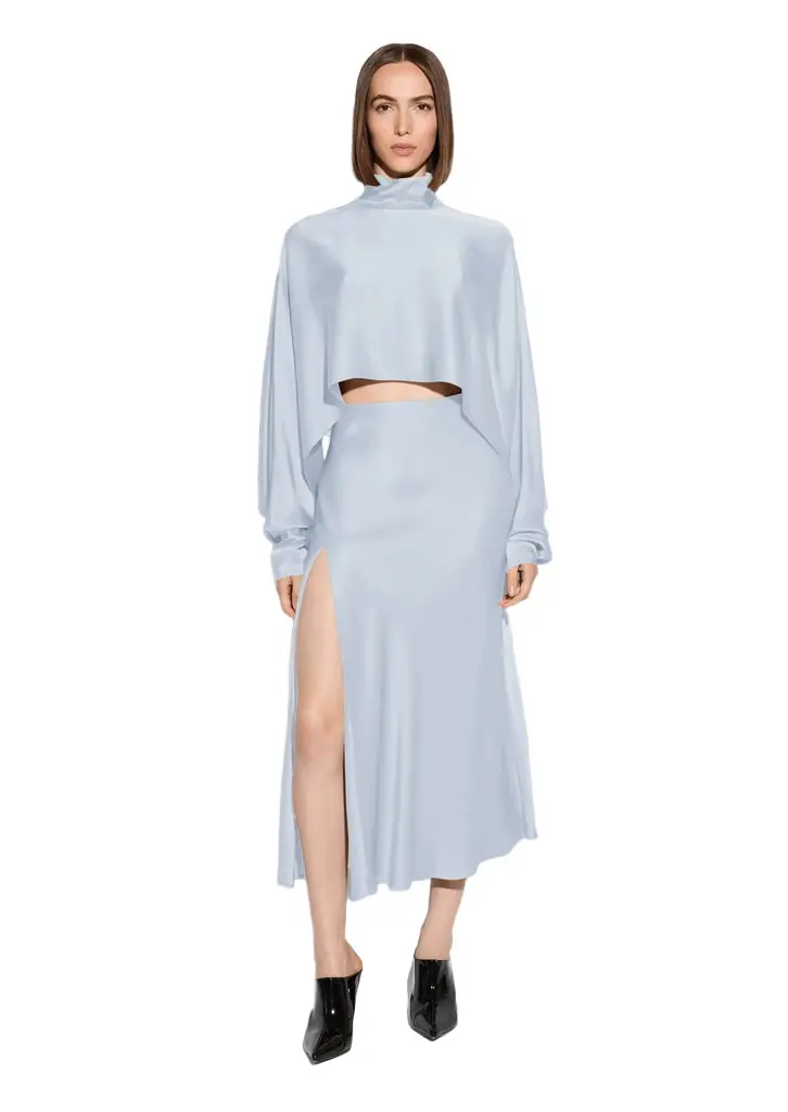 LAPOINTE Satin Bias Slit Midi Skirt